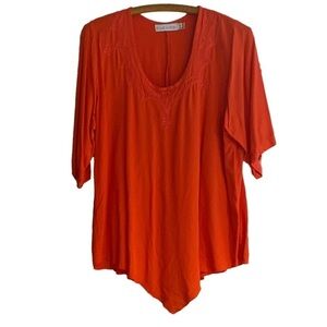 BLUE Water Pullover Top Embroidered Scoop Round Neckline Pointed Hem Women’s XL